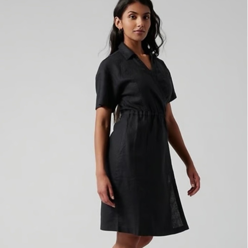 Athleta Playa linen wrap dress, size 6 black